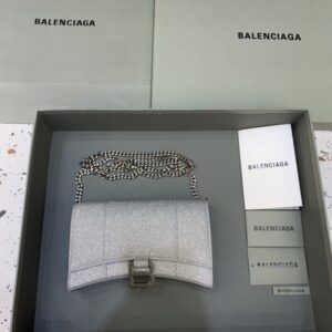 Replica Balenciaga Hourglass On Chain Shine Silver - premium 1:1 fake handbag model