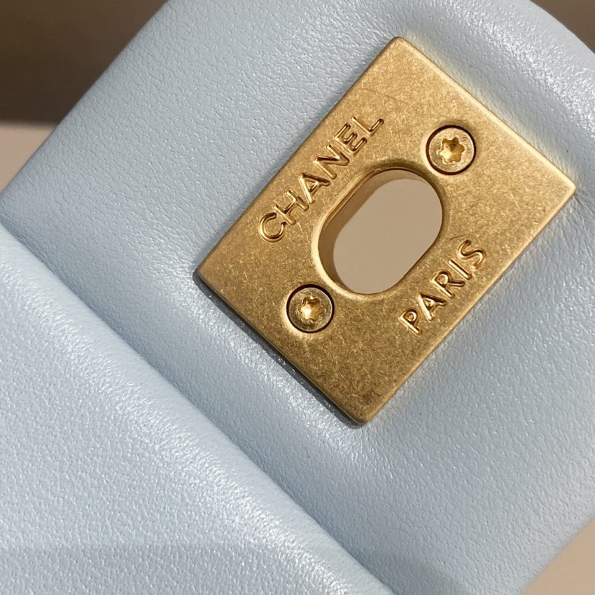 Replica CHANEL 22P Enamel Bag Light Blue - best quality luxury bag dupe