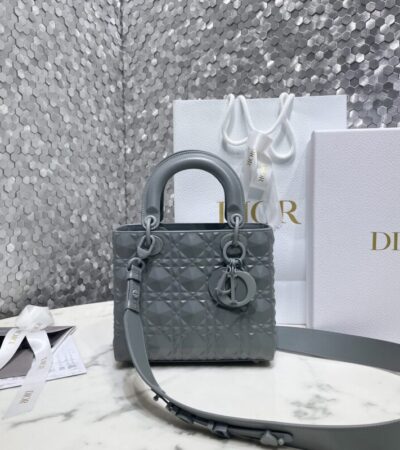 Replica Lady Dior Ultramatte Grey Grid ABC - ultra-realistic fake designer tote
