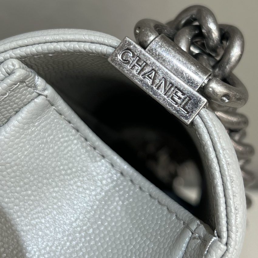 Replica CHANEL Le Boy Grey Silver - authentic-look luxury purse replica