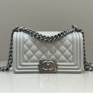 Replica CHANEL Le Boy Grey Silver - authentic-look luxury purse replica