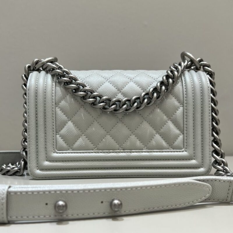 Replica CHANEL Le Boy Grey Silver - near-authentic luxury replica handbag