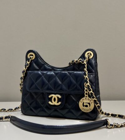 Replica CHANEL Hobo Small Dark Blue - authentic-look luxury purse replica