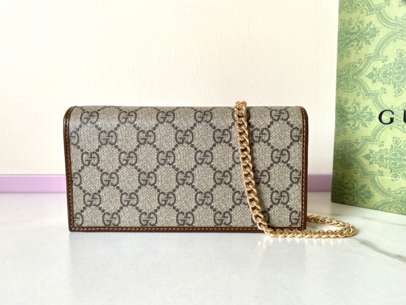 Replica Gucci Horsbet Chain Clutch Brown - top-tier luxury replica shoulder bag