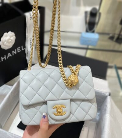 Replica CHANEL 23S Camellia Square Light Blue - high-end fake designer purse