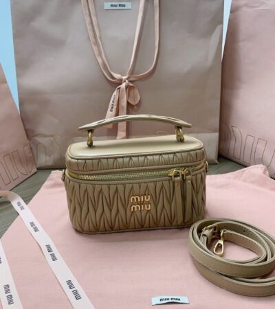 Replica Miu Miu Cosmetic Bag Milk Tea - high-end fake designer purse