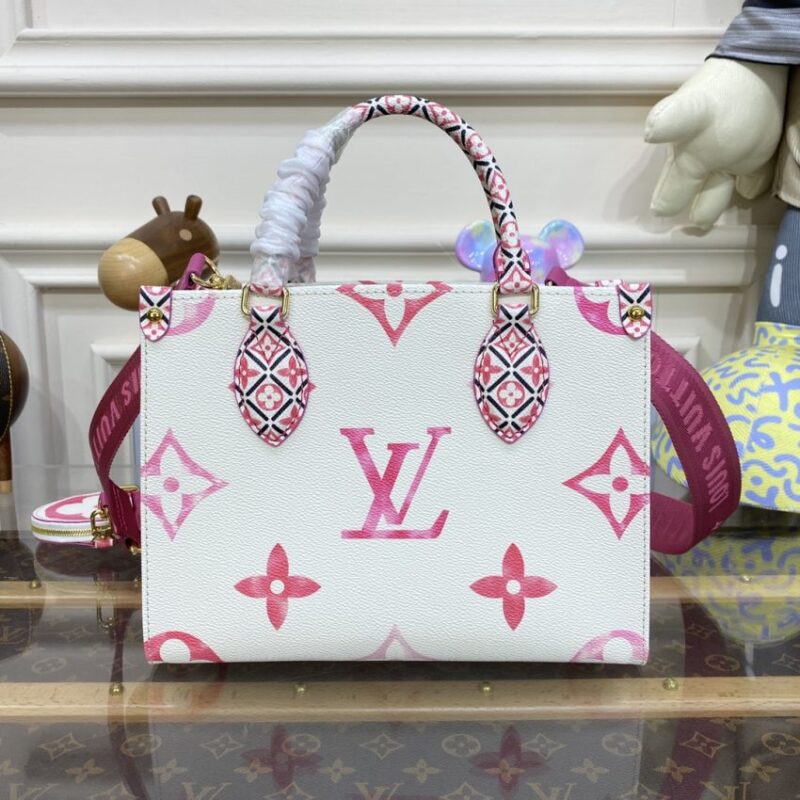 Replica LV OnTheGo PM Pink&White - authentic-look luxury purse replica