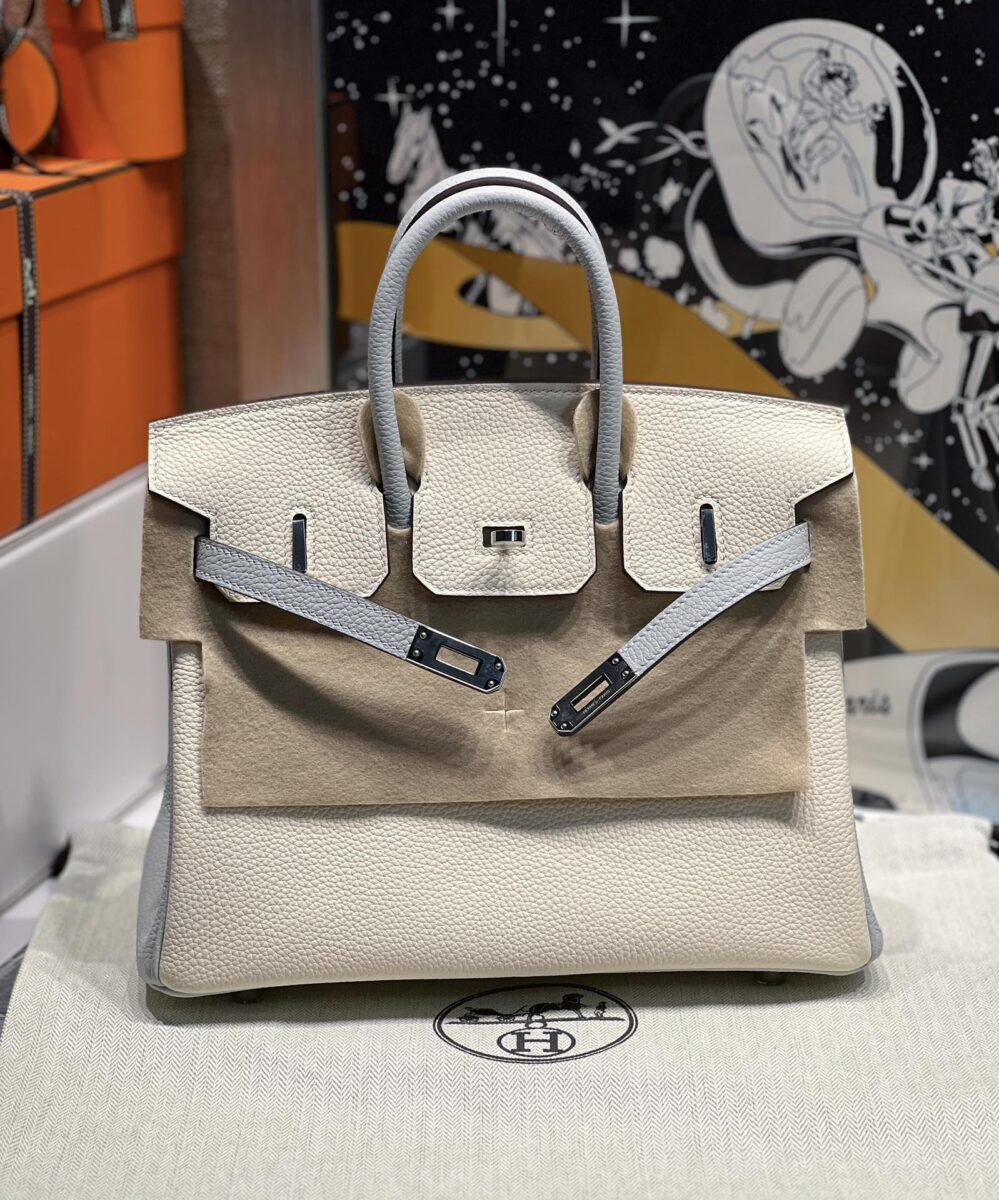 Replica Hermes Birkin Haze Blue Cream White - realistic designer-inspired fake bag