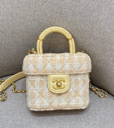 Replica CHANEL Tweed Handle Crush Small Apricot - best quality luxury bag dupe