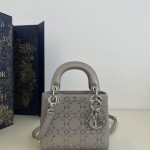 Replica Lady Dior Mini Satin Grey - realistic designer-inspired fake bag