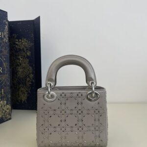 Replica Lady Dior Mini Satin Grey - authentic-look luxury purse replica