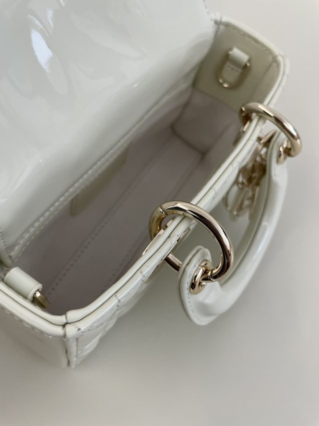 Replica Dior Lady D-Joy Mini Bag White Patent - high-end fake designer purse