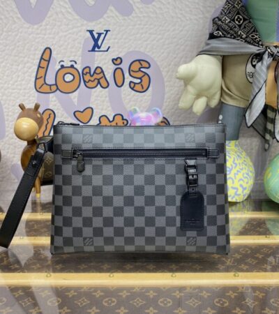 Replica Louis Vuitton Takeoff Pouch Black Grid - 1:1 designer replica handbag