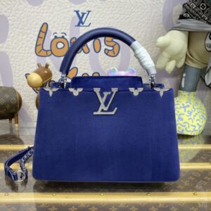 Replica Loius Vuitton Capucines Blue Velvet - authentic-look luxury purse replica