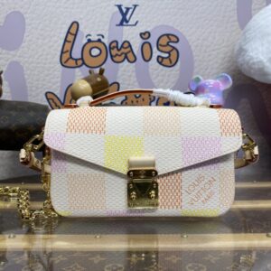 Replica Louis Vuitton Pochette Metis East West Pink Grid - near-authentic luxury replica handbag