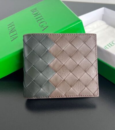 Replica Bottega Veneta Intrecciato Bi-Fold Wallet Black&Brown - top-rated replica designer bag