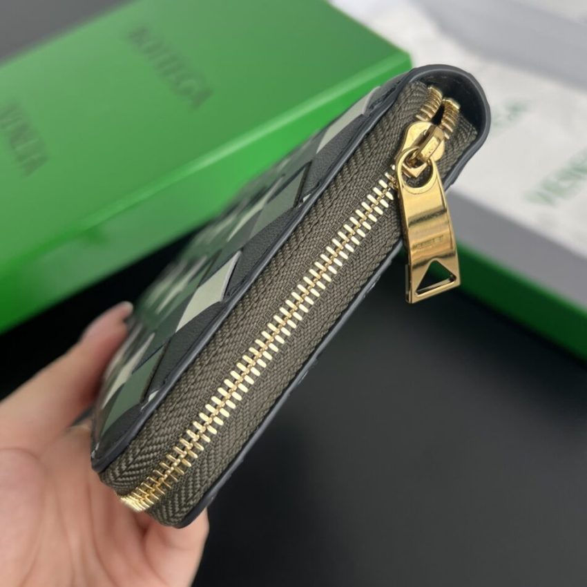 Replica Bottega Veneta Zip Long Wallet Green Grid - premium-grade designer purse dupe