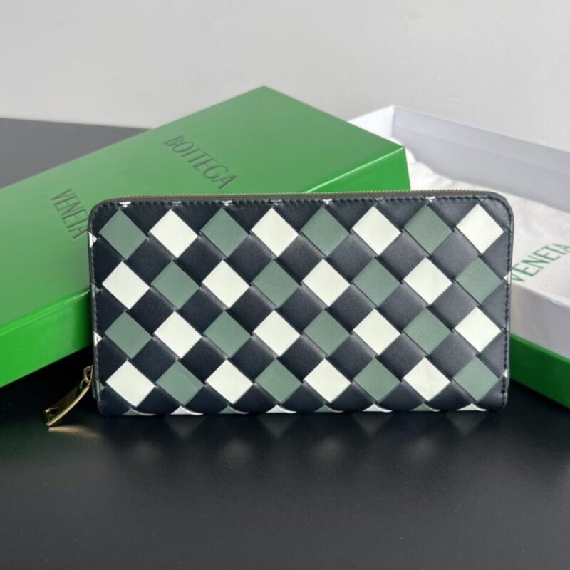 Replica Bottega Veneta Zip Long Wallet Green Grid - top-tier luxury replica shoulder bag