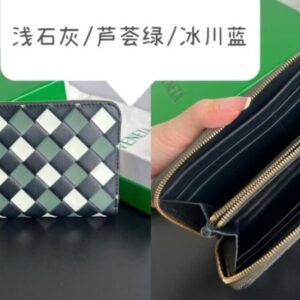 Replica Bottega Veneta Zip Long Wallet Green Grid - high-quality designer bag clone