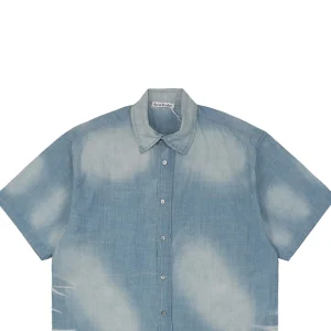 Acne Studios “1996” Slogan Linen-Denim Short-Sleeve Shirt2.jpeg