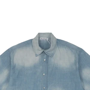 Acne Studios “1996” Slogan Linen-Denim Short-Sleeve Shirt3.jpeg