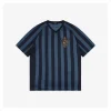 F Badge Embroidery Striped V-Neck T-Shirt