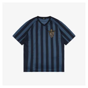 F Badge Embroidery Striped V-Neck T-Shirt
