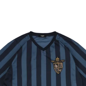 F Badge Embroidery Striped V-Neck T-Shirt4.jpeg