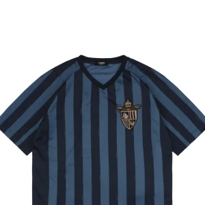 F Badge Embroidery Striped V-Neck T-Shirt5.jpeg