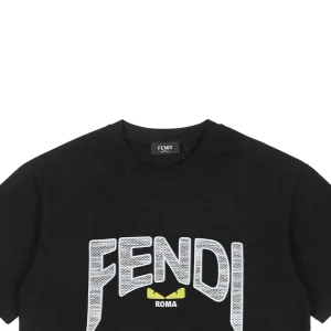 F Snake-Pattern Letter Graphic Cotton T-Shirt Black