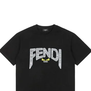 F Snake-Pattern Letter Graphic Cotton T-Shirt Black