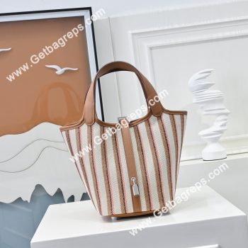 Hermes Picotin Lock Brown Swift Leather With Canvas
