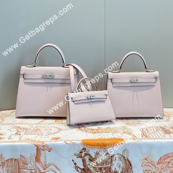 Kelly 19cm 25cm 28cm Epsom Macaroon With Silver