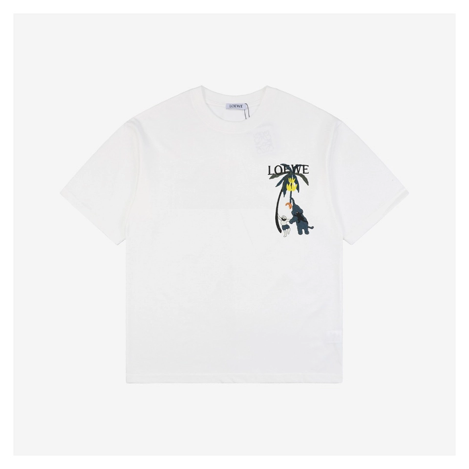 L Banana Tree & Elephant Embroidered T-Shirt