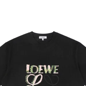 L Graffiti Multicolor Anagram Flower Embroidery T-Shirt Black