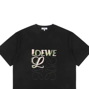L Graffiti Multicolor Anagram Flower Embroidery T-Shirt Black