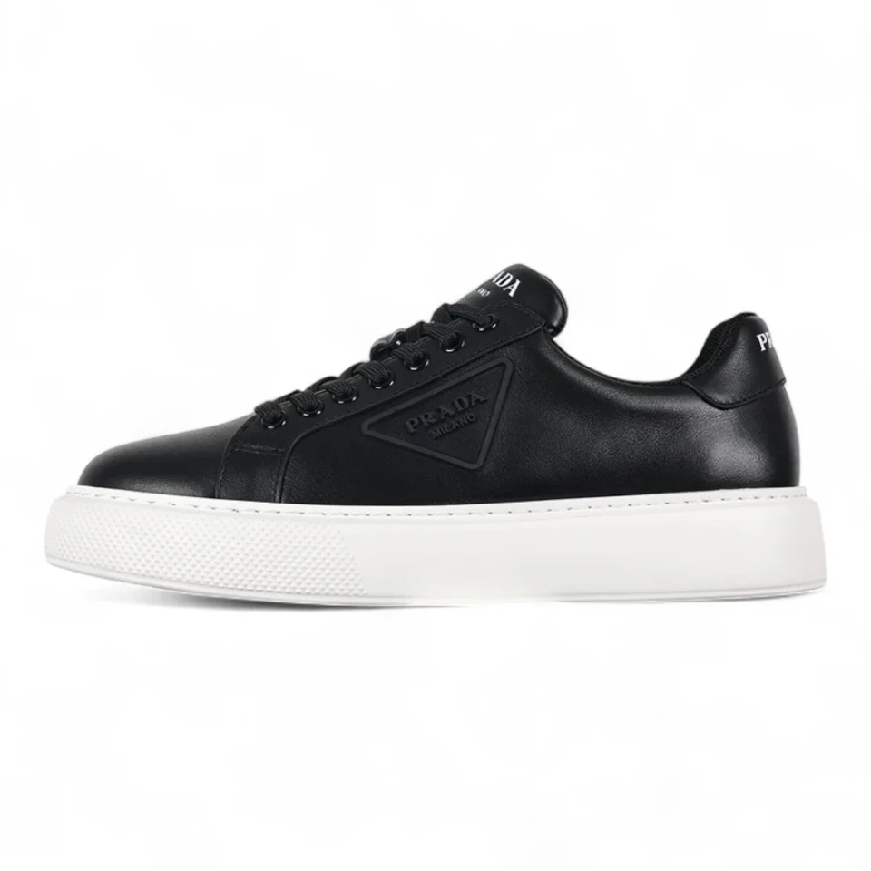 PD Black Leather Low Top Sneakers with White Sole