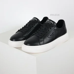 PD Black Leather Low Top Sneakers with White Sole