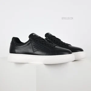 PD Black Leather Low Top Sneakers with White Sole