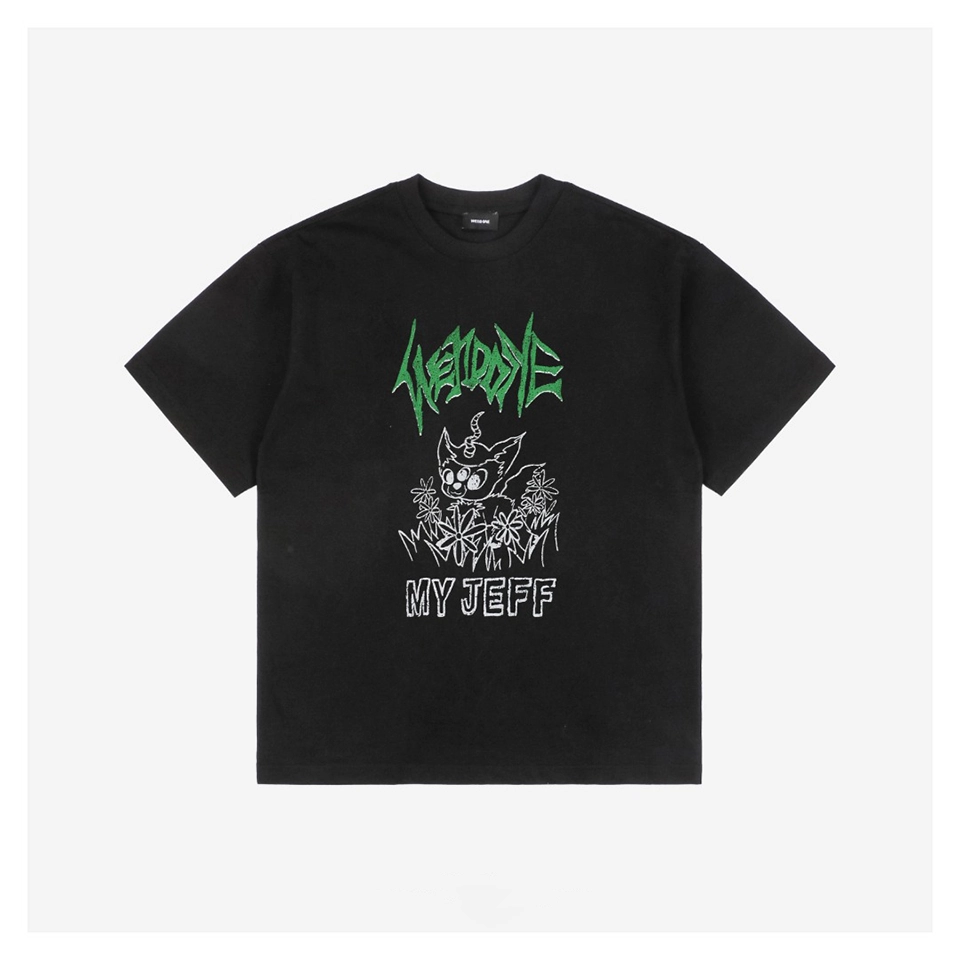 We11done Gothic Letter & Sketch Monster Graphic T-Shirt