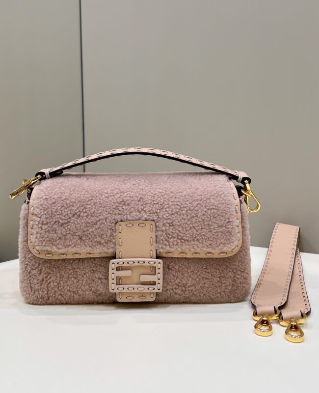Replica Fendi Baguette Pink Wool - top-rated replica designer bag