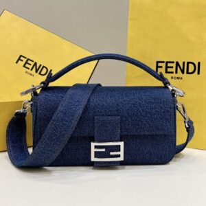 Replica Fendi Baguette Full Blue Denim - near-authentic luxury replica handbag