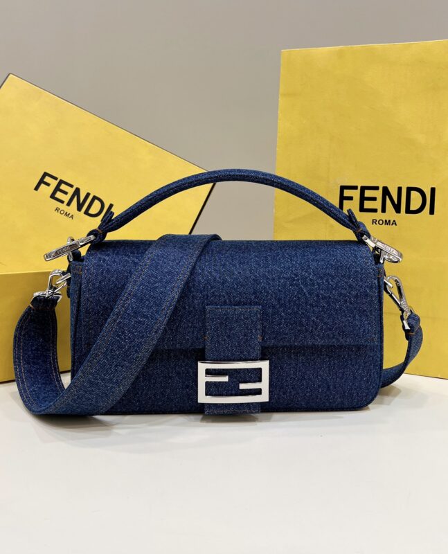 Replica Fendi Baguette Full Blue Denim - near-authentic luxury replica handbag