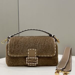 Replica Fendi Baguette Brown Wool - top-tier luxury replica shoulder bag