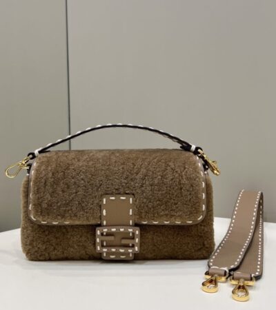 Replica Fendi Baguette Brown Wool - top-tier luxury replica shoulder bag