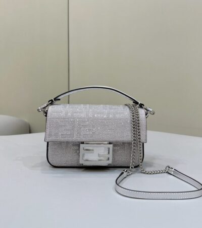 Replica Fendi Baguette Silver Diamond - authentic-look luxury purse replica