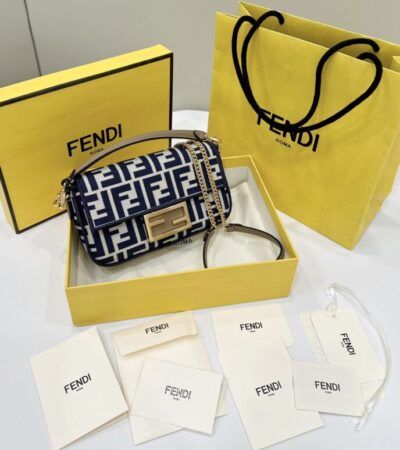 Replica Fendi Baguette Small Cotton Blue - top-rated replica designer bag