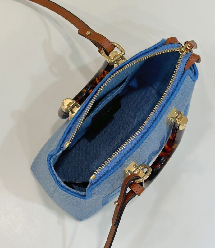 Replica Fendi By The Way Boston Blue Cotton - premium 1:1 fake handbag model