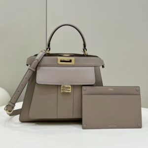 Replica Fendi Peekaboo With Patch Pocket Beige - top-tier luxury replica shoulder bag