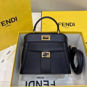 Replica Fendi Peekaboo With Patch Pocket Black - near-authentic luxury replica handbag